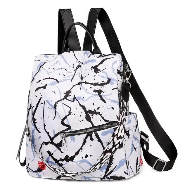 Stevvex waterproof women's backpack white marble print with front pocket and adjustable straps on Tampa Home & Garden Store