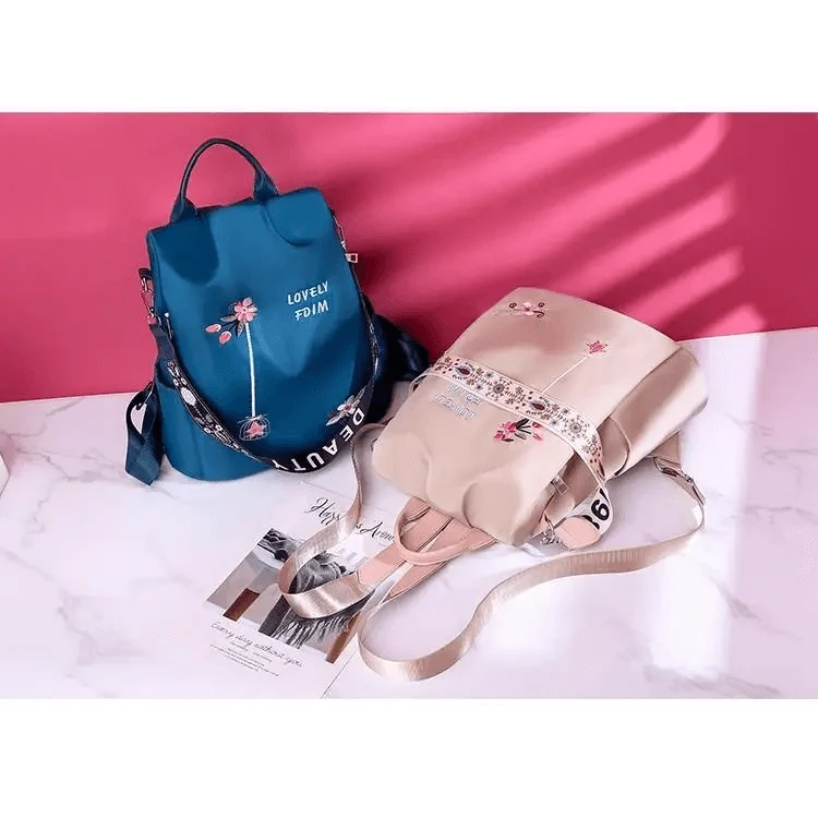 Modern Elegant Waterproof Women's Backpacks blue and beige floral 2-pack Stevvex large capacity on Tampa Home & Garden Store