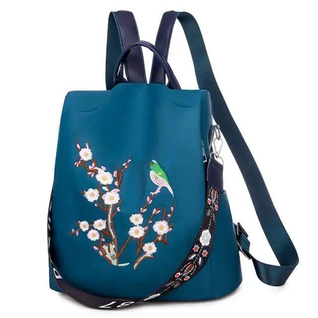 Waterproof Stevvex women's backpack with floral bird print anti-theft large capacity school bag on Tampa Home & Garden Store