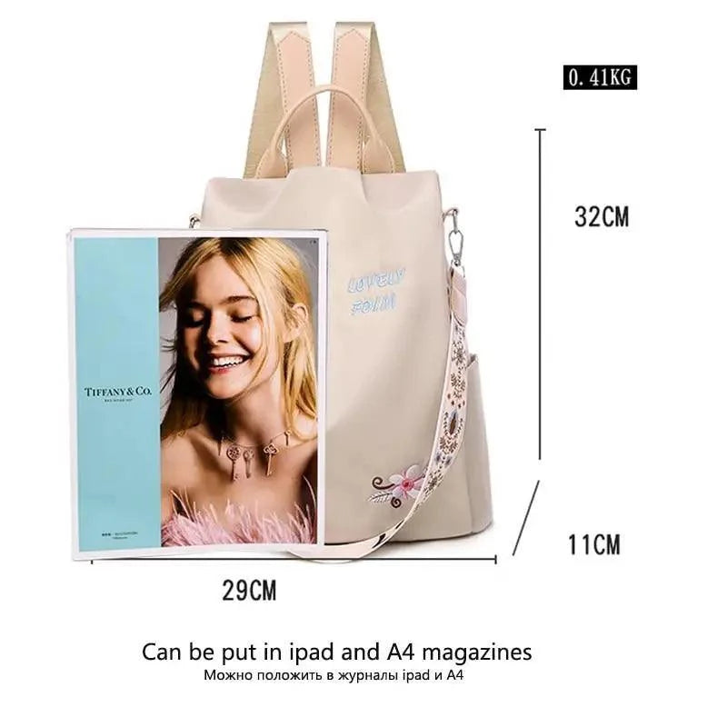 Stevvex waterproof women's backpack beige pink print anti-theft large capacity school bag on Tampa Home & Garden Store