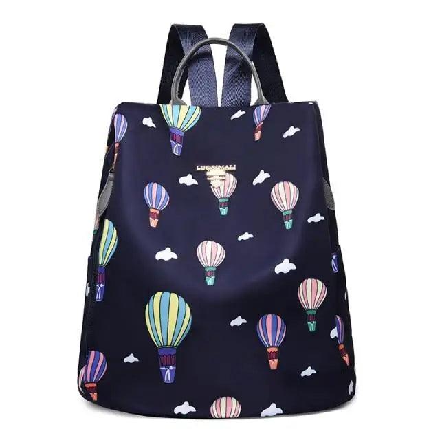 Stevvex women's waterproof backpack navy blue with colorful hot air balloon print school bag on Tampa Home & Garden Store