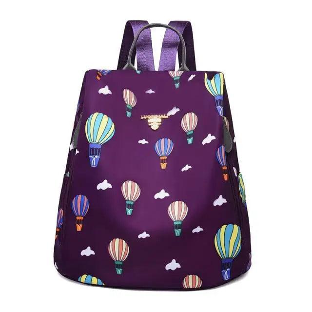 Stevvex waterproof women's backpack purple hot air balloon print large-capacity school bag on Tampa Home & Garden Store