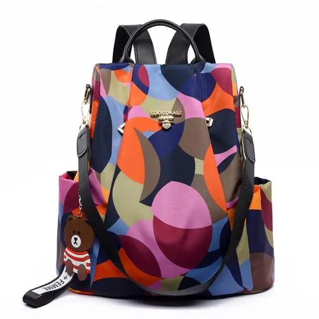 Stevvex waterproof women's backpack with abstract print and anti-theft design, black straps on Tampa Home & Garden Store