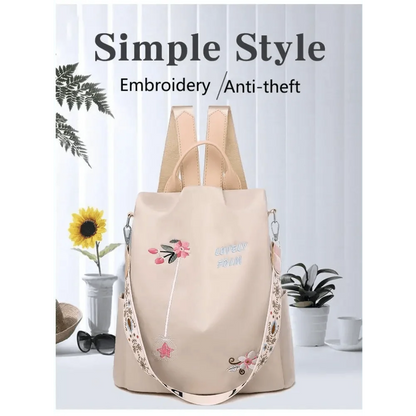 Stevvex waterproof women's backpack anti-theft with floral embroidery, beige on Tampa Home & Garden Store
