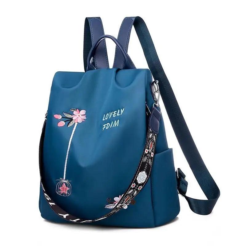 Stevvex Modern Elegant Waterproof Women's Backpack blue floral print anti-theft large capacity on Tampa Home & Garden Store