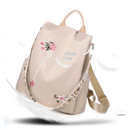 Backpack Stevvex waterproof women's beige floral print, large capacity school bag on Tampa Home & Garden Store