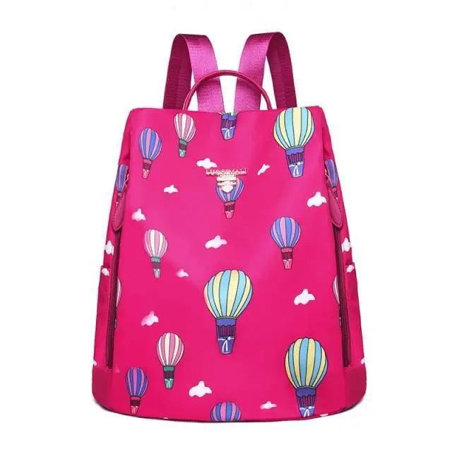 Stevvex pink waterproof women's school backpack with hot air balloon print, large capacity on Tampa Home & Garden Store