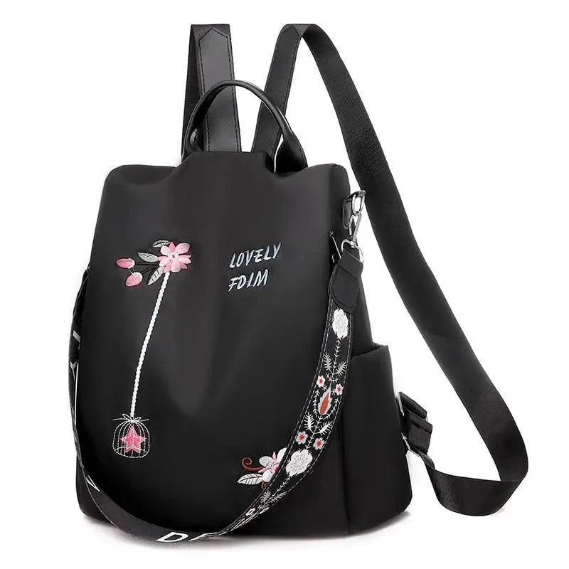 Stevvex black waterproof women's backpack with floral strap, large capacity school bag on Tampa Home & Garden Store