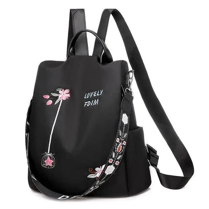Stevvex black waterproof women's backpack with floral strap, large capacity school bag on Tampa Home & Garden Store