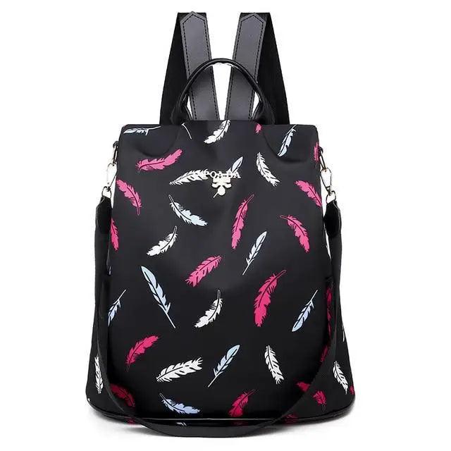 Stevvex waterproof women's backpack with feather print, black, large-capacity school bag on Tampa Home & Garden Store