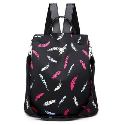 Stevvex waterproof women's backpack with feather print, black, large-capacity school bag on Tampa Home & Garden Store