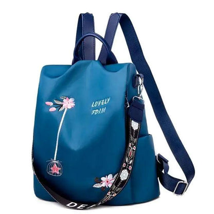 Stevvex blue waterproof women's backpack with floral print anti-theft large capacity school bag on Tampa Home & Garden Store