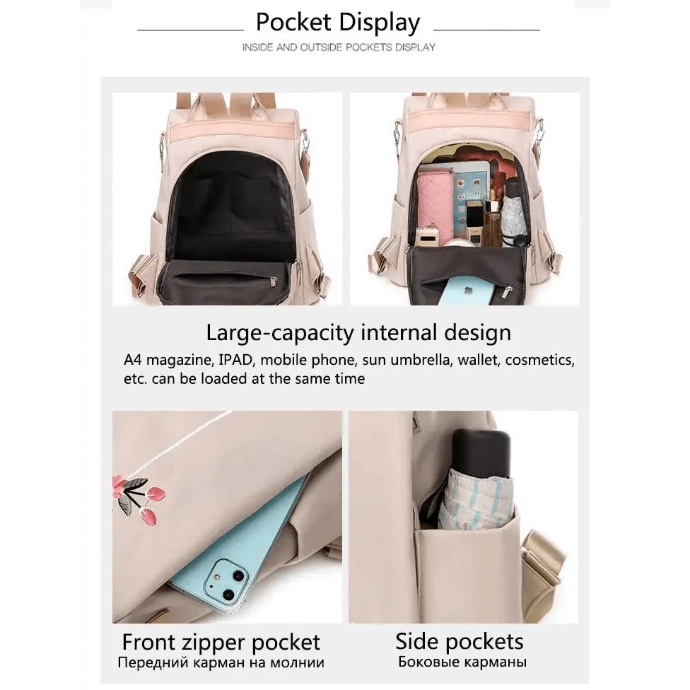 Stevvex ST27088EJO beige waterproof women's backpack with large capacity and zip pocket on Tampa Home & Garden Store
