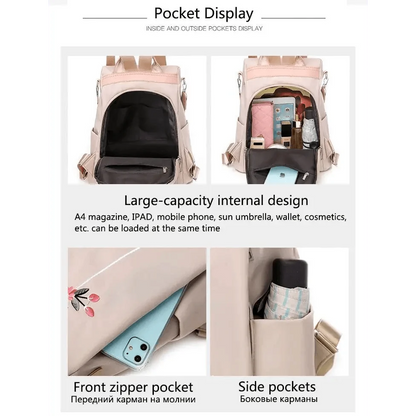 Stevvex ST27088EJO beige waterproof women's backpack with large capacity and zip pocket on Tampa Home & Garden Store