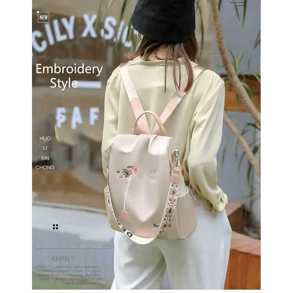 Stevvex waterproof women's backpack pink embroidery with print, large capacity school bag on Tampa Home & Garden Store