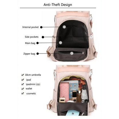 Stevvex anti-theft women's backpack in beige pink with inner pocket and main zipper compartment on Tampa Home & Garden Store