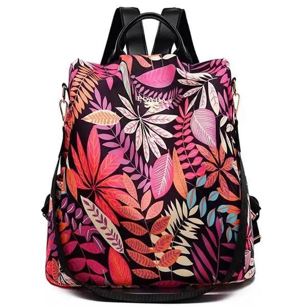 Modern Elegant Waterproof Women's Backpack Stevvex pink leaf print anti-theft school bag on Tampa Home & Garden Store