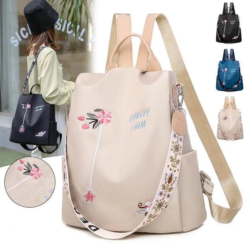 Stevvex waterproof women's backpack beige with floral print large capacity school bag on Tampa Home & Garden Store
