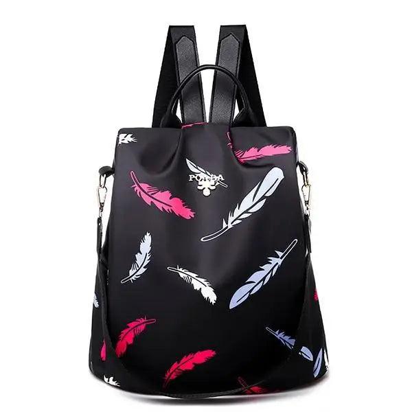 Stevvex waterproof women's backpack with feather print, black, large-capacity on Tampa Home & Garden Store
