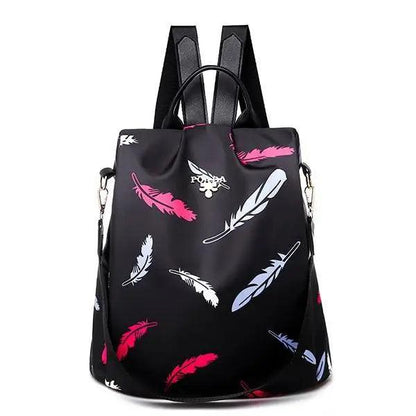 Stevvex waterproof women's backpack with feather print, black, large-capacity on Tampa Home & Garden Store