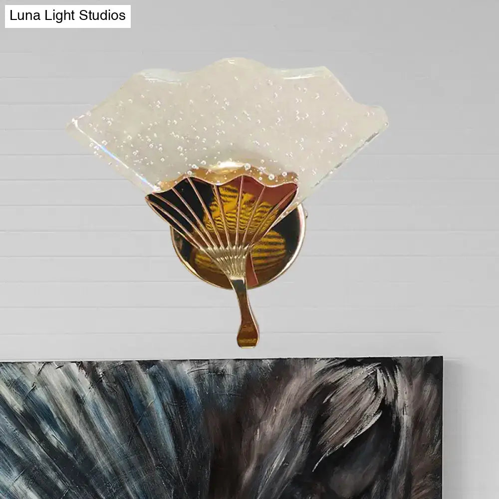Gold Bubble Crystal Minimalist Sconce by Decorbites with fan base and shade on white wall on Tampa Home & Garden Store