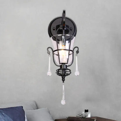 Modern Flared Black Metal Wall Lamp With Crystals