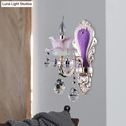 Purple Glass Crystal Sconce by Decorbites with lavender shade and crystal drops on Tampa Home & Garden Store