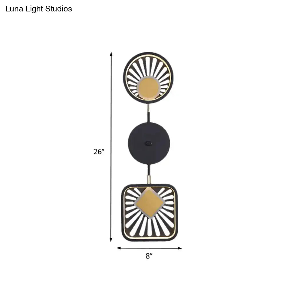 Gold Black Industrial LED Sconce with circular top sunburst and square lower panel Decorbites on Tampa Home & Garden Store