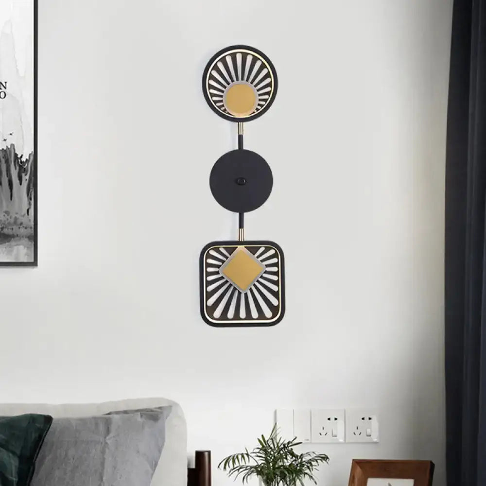 Gold Black Industrial LED Sconce by Decorbites wall-mounted with round top and square sunburst panel on Tampa Home & Garden Store