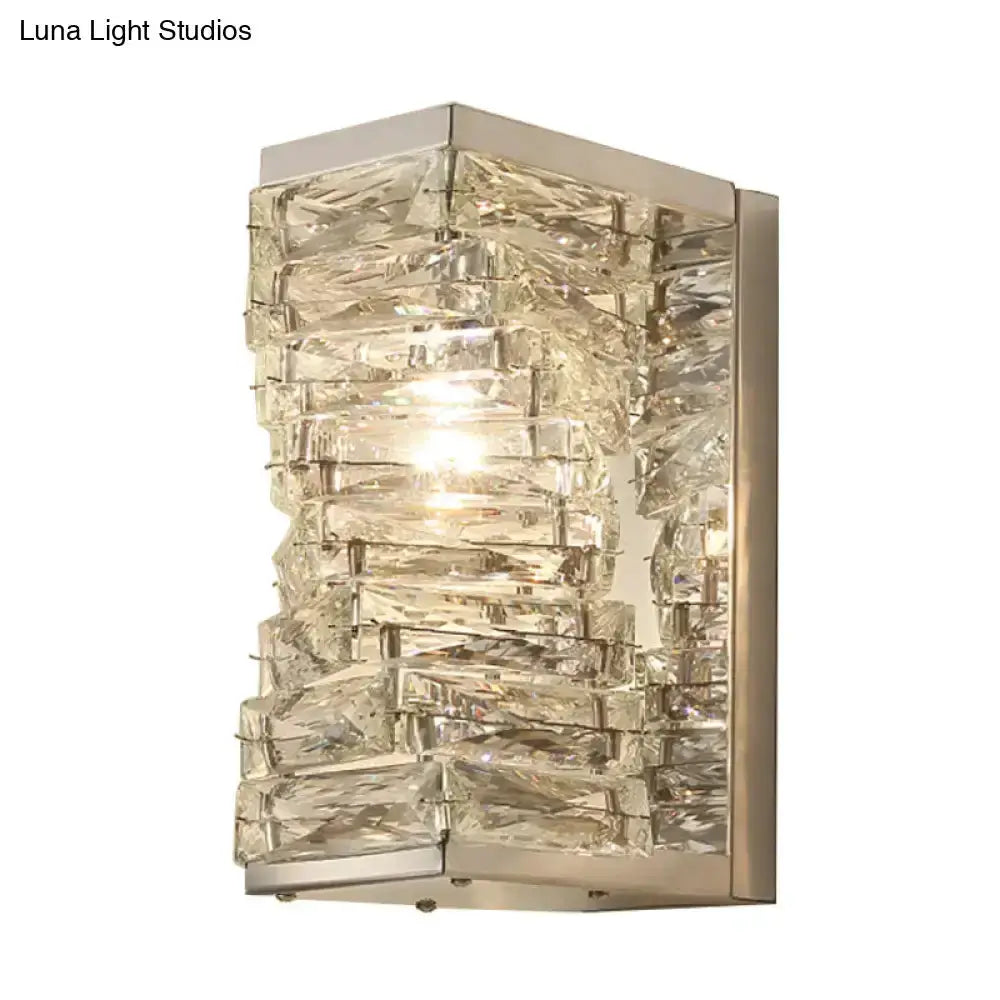 Modern geometric clear crystal wall sconce with stacked prisms and frame by Decorbites on Tampa Home & Garden Store