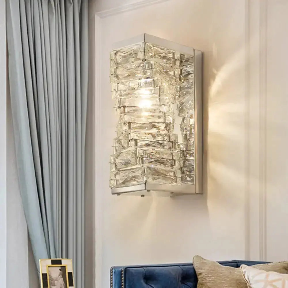 Decorbites modern geometric clear crystal wall sconce with stacked prisms on Tampa Home & Garden Store