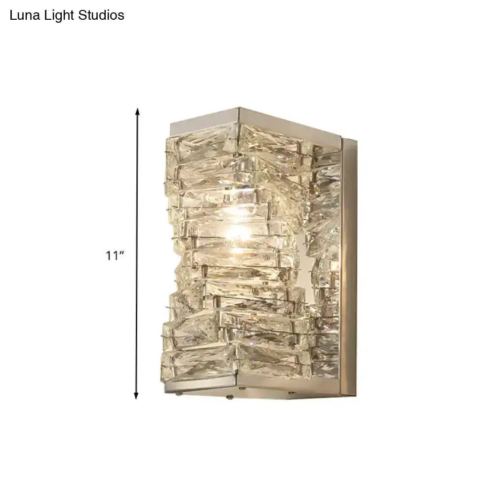 Modern geometric clear crystal wall sconce by Decorbites, stacked crystal blocks, 11-inch on Tampa Home & Garden Store