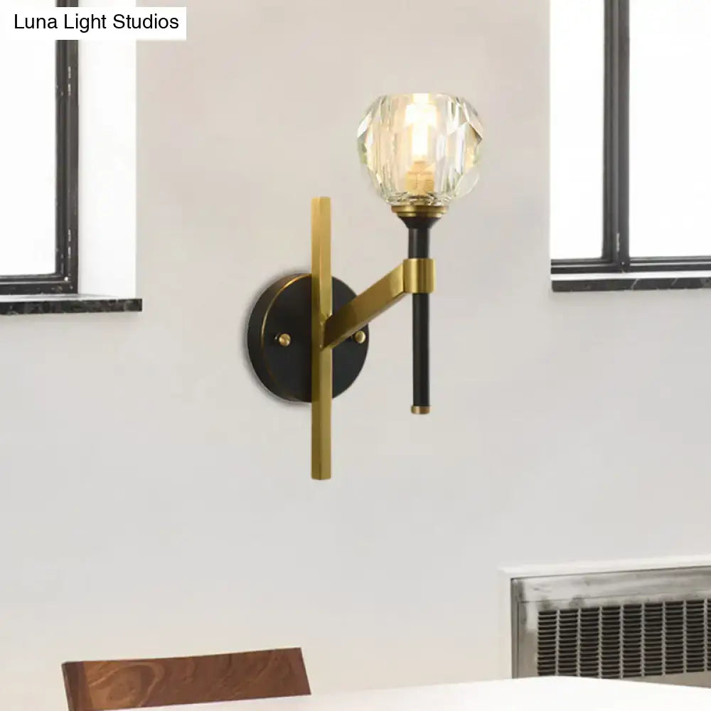 Black Gold Wall Sconce Flush Mount Crystal Decorbites brass black metal with crystal globe on Tampa Home & Garden Store