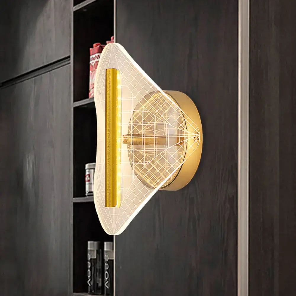 Gold Geometric Acrylic Wall Sconce with diamond-grid shield Decorbites on Tampa Home & Garden Store