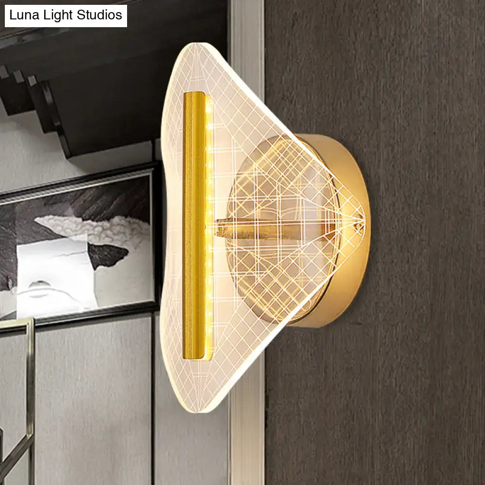 Gold geometric acrylic wall sconce with vertical LED bar and circular backplate on Tampa Home & Garden Store