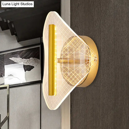 Gold geometric acrylic wall sconce with vertical LED bar and circular backplate on Tampa Home & Garden Store