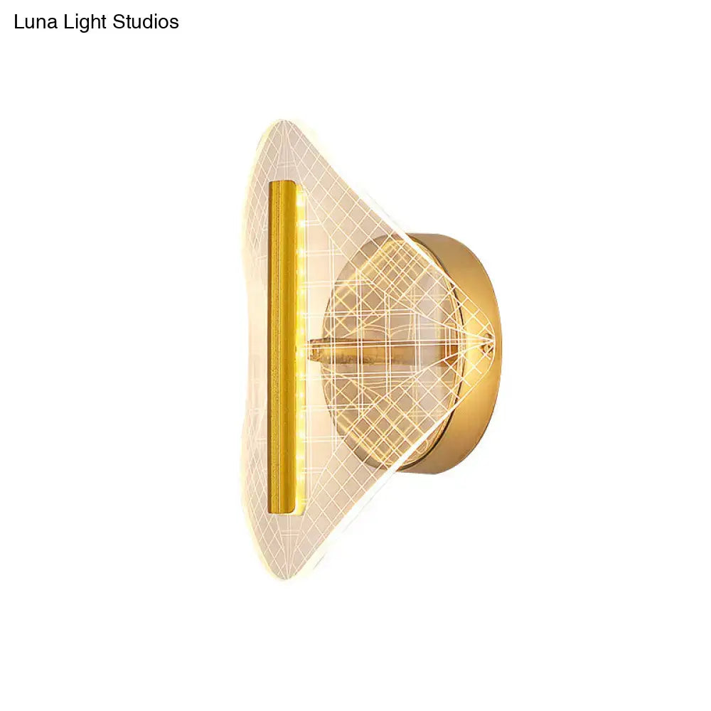 Gold Geometric Acrylic Wall Sconce with lattice pattern and vertical LED bar by Decorbites on Tampa Home & Garden Store