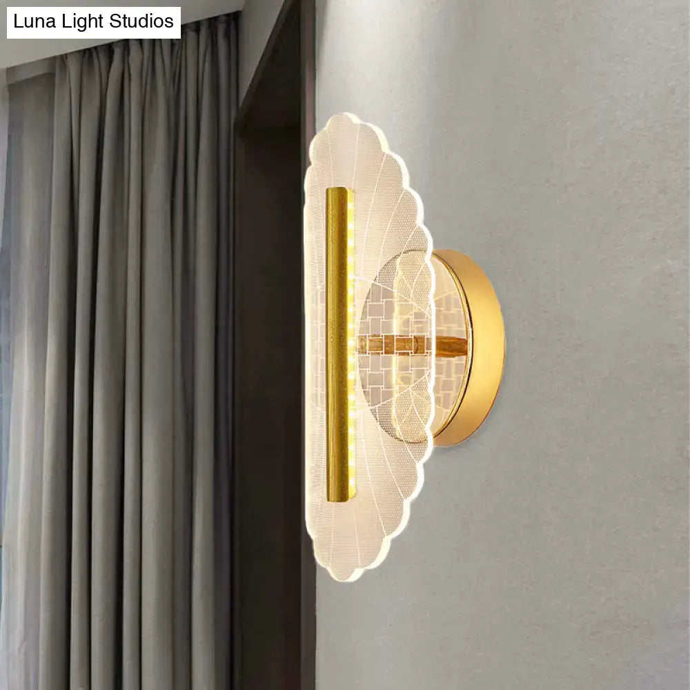Gold geometric acrylic wall sconce by Decorbites with scalloped shade and gold backplate on Tampa Home & Garden Store