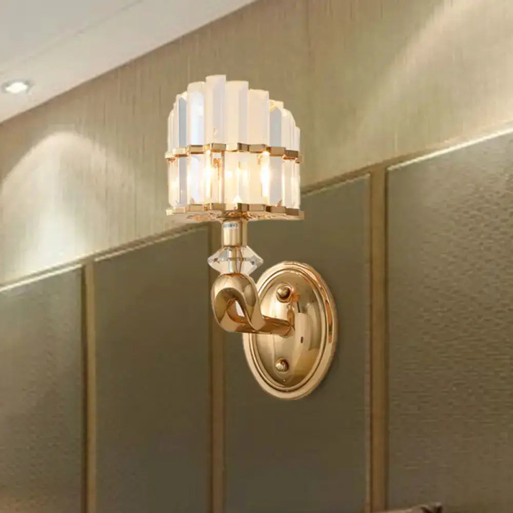 Modern geometric gold wall lamp sconce by Decorbites, gold-tone metal with crystal shade on Tampa Home & Garden Store