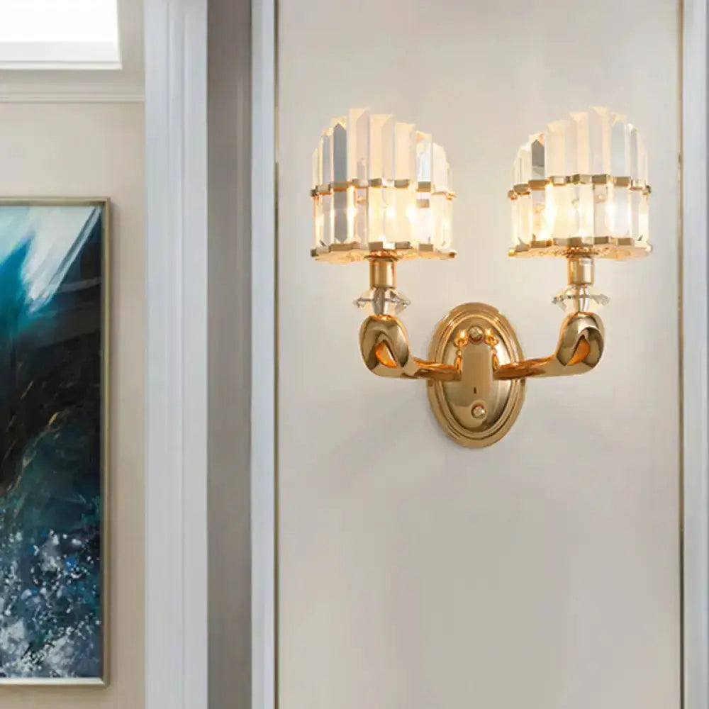 Modern geometric gold wall lamp crystal living room sconce Decorbites twin-arm design on Tampa Home & Garden Store