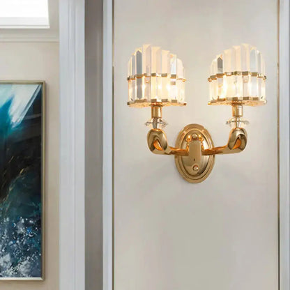 Modern geometric gold wall lamp crystal living room sconce Decorbites twin-arm design on Tampa Home & Garden Store
