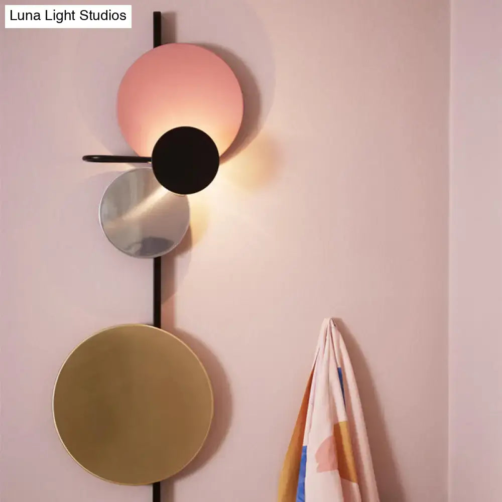 Red Pink Blue Wall Sconce with stacked discs pink black rod gold circle silver disk Decorbites on Tampa Home & Garden Store