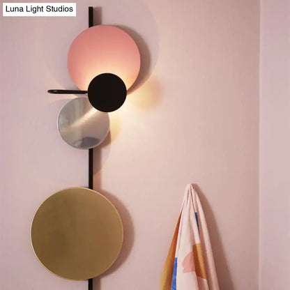 Red Pink Blue Wall Sconce with stacked discs pink black rod gold circle silver disk Decorbites on Tampa Home & Garden Store