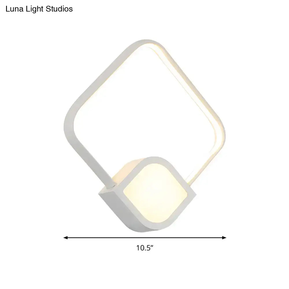 White Acrylic Square LED Wall Sconce by Decorbites with rounded diamond frame and base on Tampa Home & Garden Store