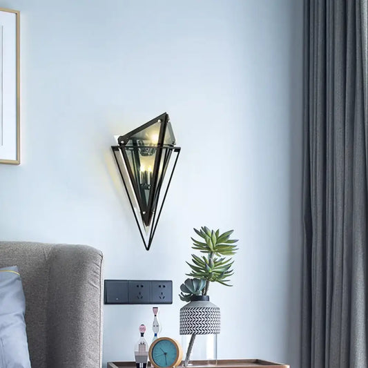 Vintage Amber/Smoke Gray Glass Triangle Wall Sconce Light - LED Wall Lamp with Iron Frame - Tampa Home & Garden Store