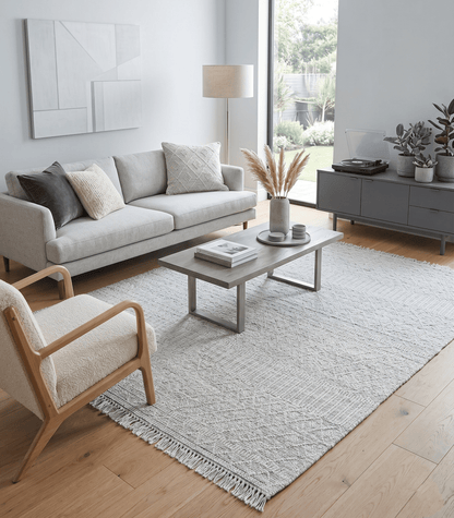 Tapis Dhurrie tissé à plat en laine blanche épaisse et douce, idéal pour le salon et la chambre d'enfant | CAL1