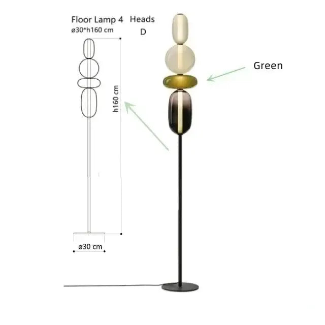 Glass Floor Lamp Set of 3 for Living Room Led