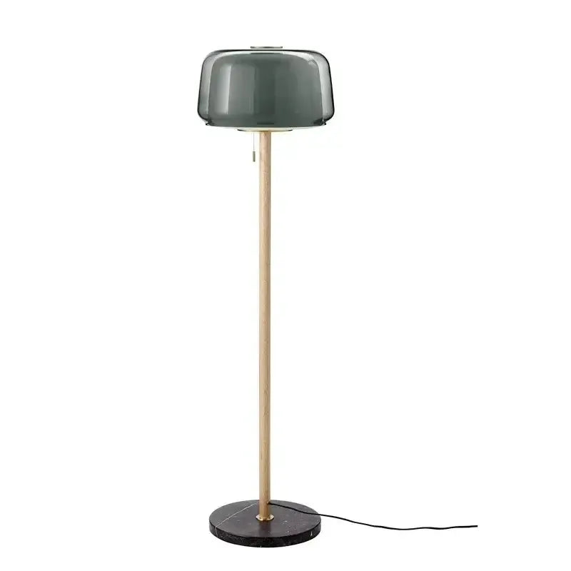 Modern Glass Floor Lamp with Wood Pole for Home