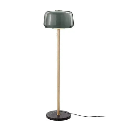 Modern Glass Floor Lamp with Wood Pole for Home