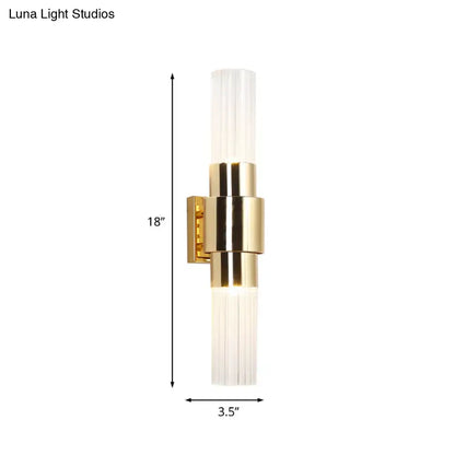 Gold glass ribbed bathroom sconce by Decorbites, brass wall light with ribbed shade, 18in tall on Tampa Home & Garden Store